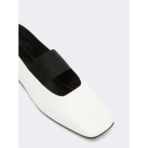 Max Mara Caucaso Nappa Leather Ballet Flats in Ivory | Flats | Coveti