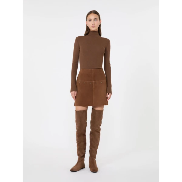 Max Mara Cavallo Wool Yarn Polo-Neck Sweater in Brown | Turtlenecks | Coveti