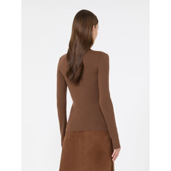Max Mara Cavallo Wool Yarn Polo-Neck Sweater in Brown | Turtlenecks | Coveti
