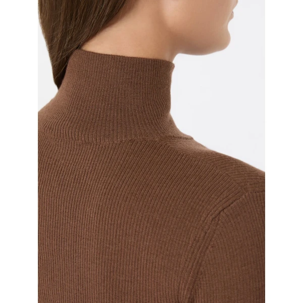 Max Mara Cavallo Wool Yarn Polo-Neck Sweater in Brown | Turtlenecks | Coveti