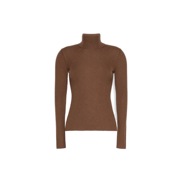 Max Mara Cavallo Wool Yarn Polo-Neck Sweater in Brown | Turtlenecks | Coveti
