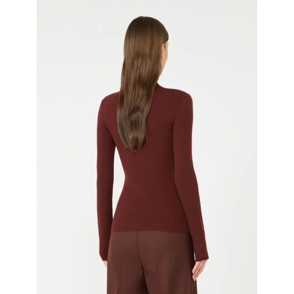 Max Mara Cavallo Wool Yarn Polo-Neck Sweater in Brown Bordeaux | Turtlenecks | Coveti