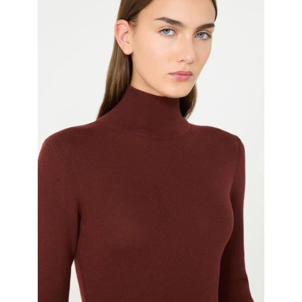 Max Mara Cavallo Wool Yarn Polo-Neck Sweater in Brown Bordeaux | Turtlenecks | Coveti