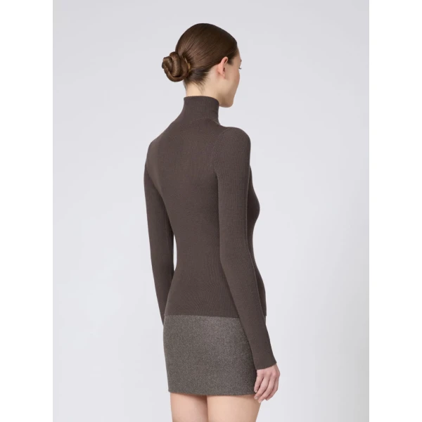 Max Mara Cavallo Wool Yarn Polo-Neck Sweater in Mud | Turtlenecks | Coveti
