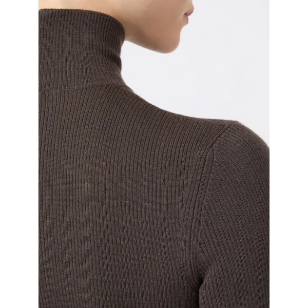 Max Mara Cavallo Wool Yarn Polo-Neck Sweater in Mud | Turtlenecks | Coveti