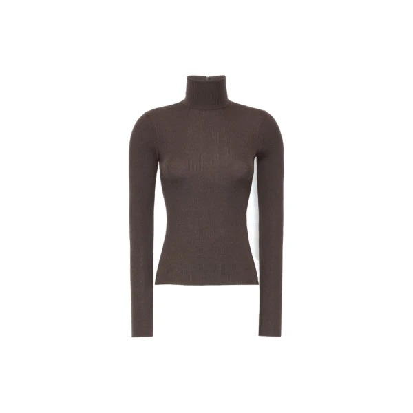 Cavallo Wool Yarn Polo-Neck Sweater in Mud