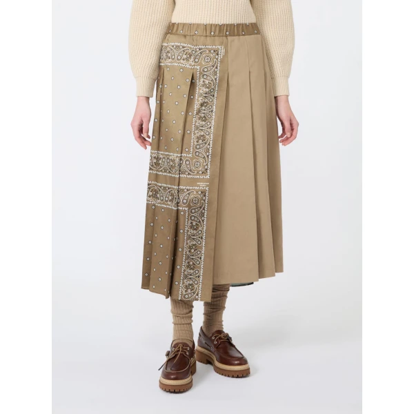 Max Mara Ceci Printed Twill and Cotton Drill Skirt in Tobacco | Pleated Skirts | Coveti