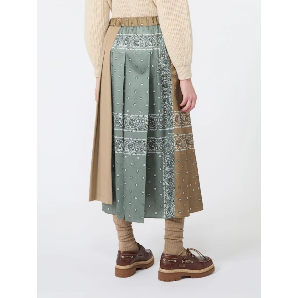 Max Mara Ceci Printed Twill and Cotton Drill Skirt in Tobacco | Pleated Skirts | Coveti