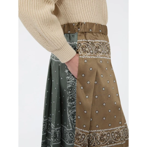 Max Mara Ceci Printed Twill and Cotton Drill Skirt in Tobacco | Pleated Skirts | Coveti