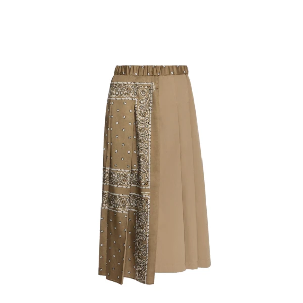 Ceci Printed Twill and Cotton Drill Skirt in Tobacco