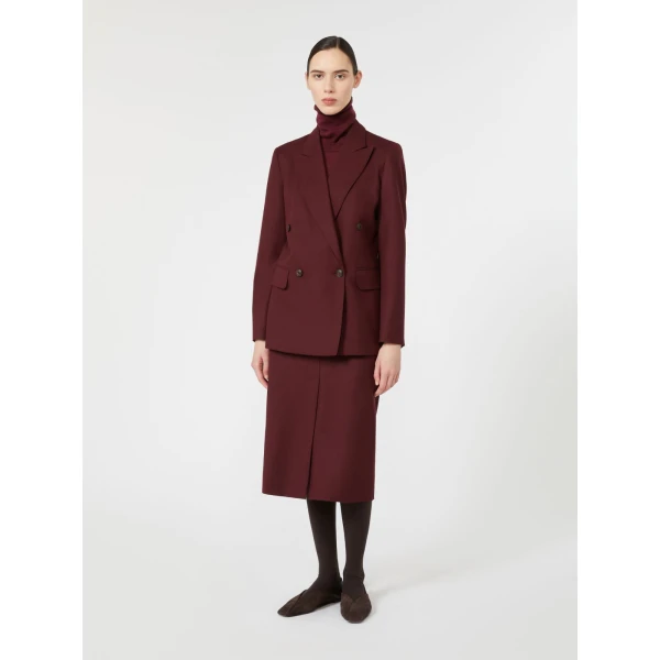 Max Mara Cecina Wool Flannel Midi Skirt in Wine | Pencil Skirts | Coveti