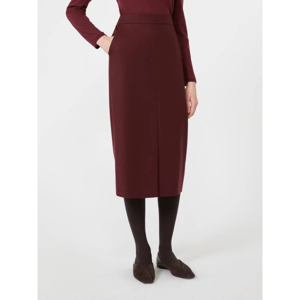 Max Mara Cecina Wool Flannel Midi Skirt in Wine | Pencil Skirts | Coveti