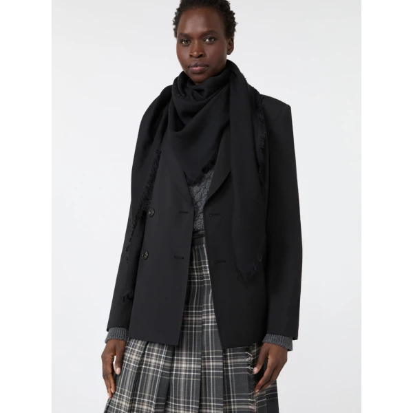 Max Mara Cedro Jacquard Wool and Silk Shawl in Black | Scarves | Coveti