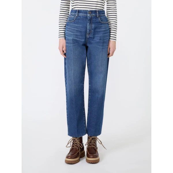 Max Mara Cedro Tapered Cotton Denim Jeans in Navy | Denim | Coveti