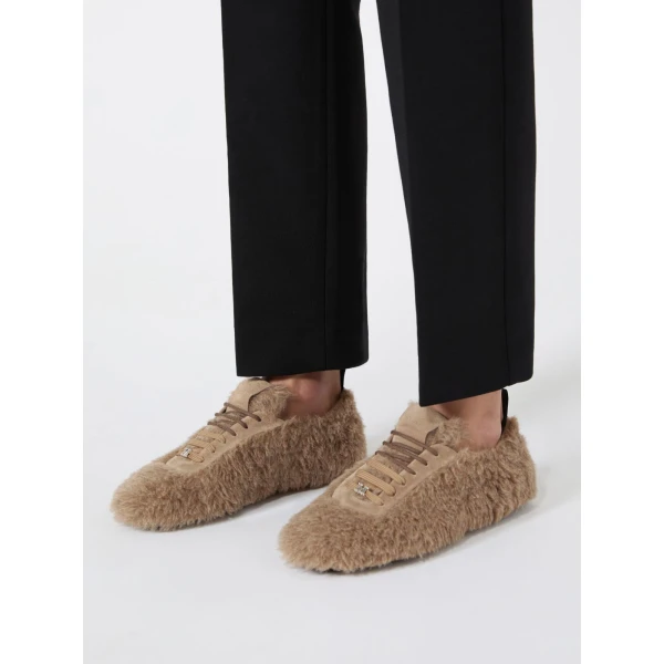 Max Mara Cera Alpaca and Cashmere Teddy Trainers in Beige Golden | Sneakers | Coveti