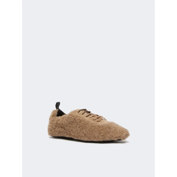 Max Mara Cera Alpaca and Cashmere Teddy Trainers in Beige Golden | Sneakers | Coveti