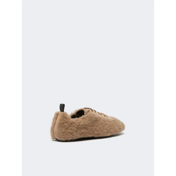 Max Mara Cera Alpaca and Cashmere Teddy Trainers in Beige Golden | Sneakers | Coveti