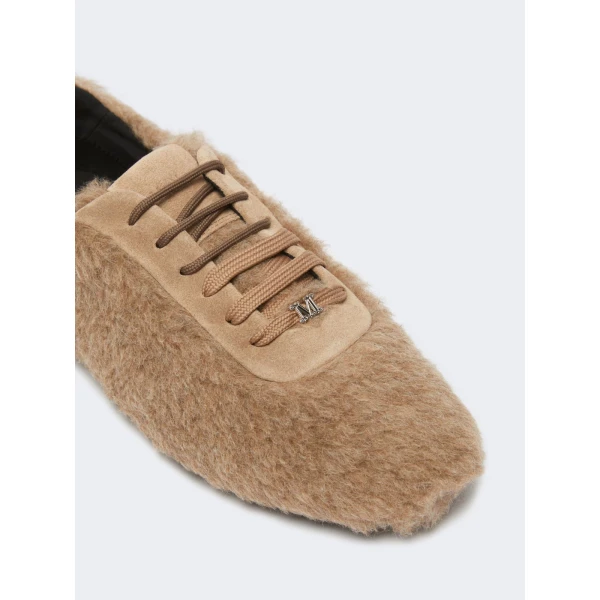 Max Mara Cera Alpaca and Cashmere Teddy Trainers in Beige Golden | Sneakers | Coveti