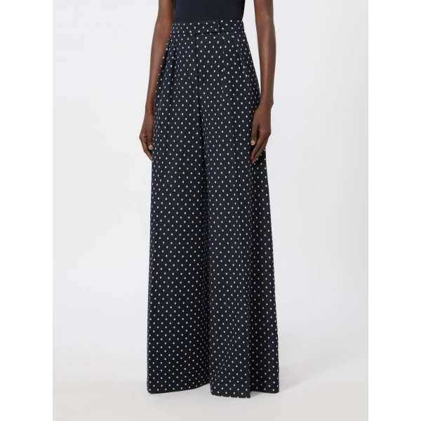 Max Mara Cerbero Polka Dot Viscose and Wool Trousers in Ultramarine | Wide leg pants | Coveti