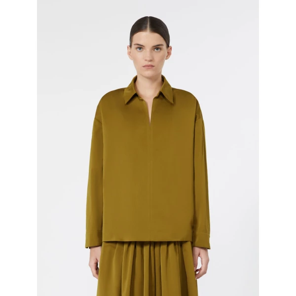 Max Mara Certo Cotton-Blend Satin Blouse in Mustard | Blouse | Coveti