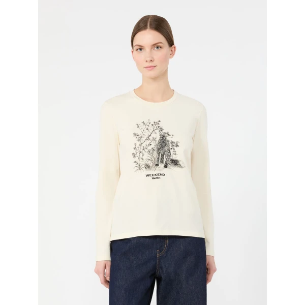 Max Mara Cestino Long Sleeved Jersey T-Shirt in Ivory | T-shirts | Coveti
