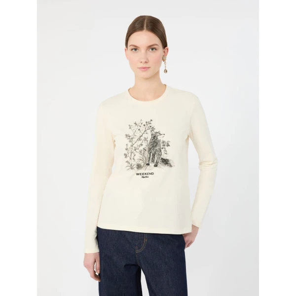 Max Mara Cestino Long Sleeved Jersey T-Shirt in Ivory | T-shirts | Coveti