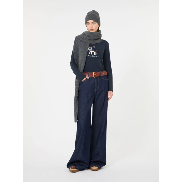 Max Mara Cestino Long Sleeved Jersey T-Shirt in Navy | T-shirts | Coveti
