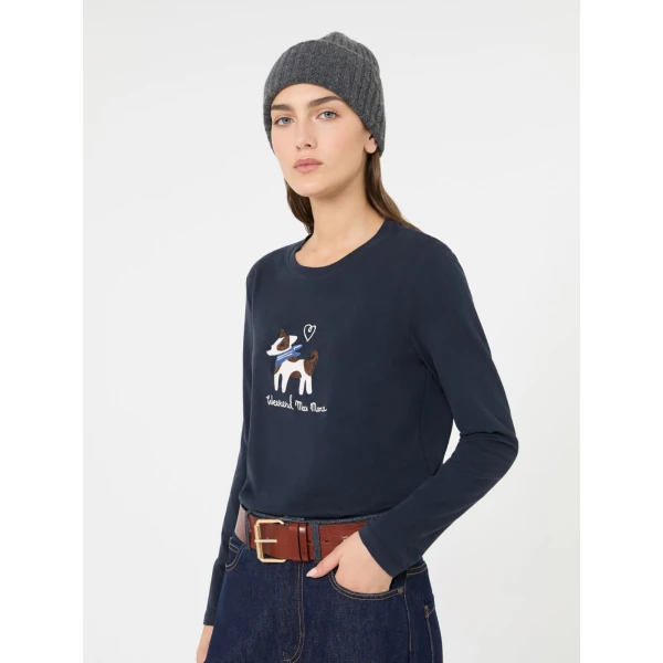 Max Mara Cestino Long Sleeved Jersey T-Shirt in Navy | T-shirts | Coveti