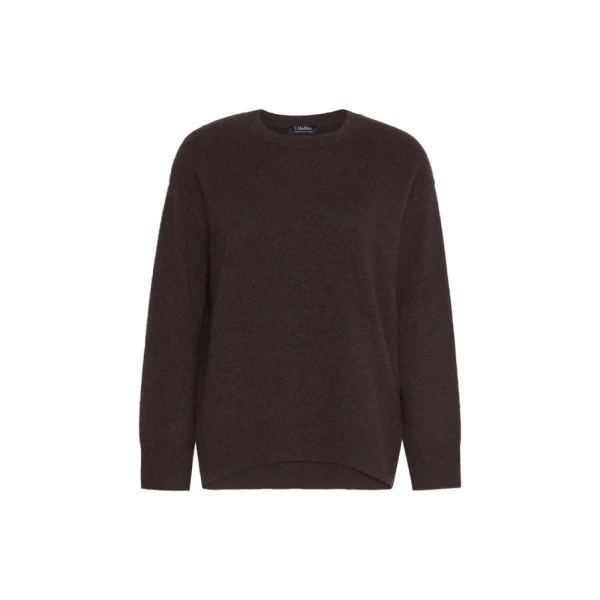 Chicca Brushed Cashmere Crew-Neck Sweater in Brown