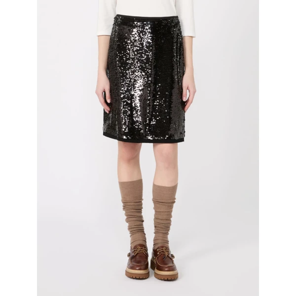 Max Mara Chiffon Short Sequin Skirt in Black | Mini Skirts | Coveti
