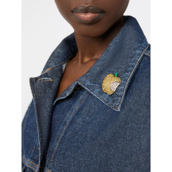 Max Mara Cicala Rhinestone Metal Brooch in Yellow | Brooches & Pins | Coveti