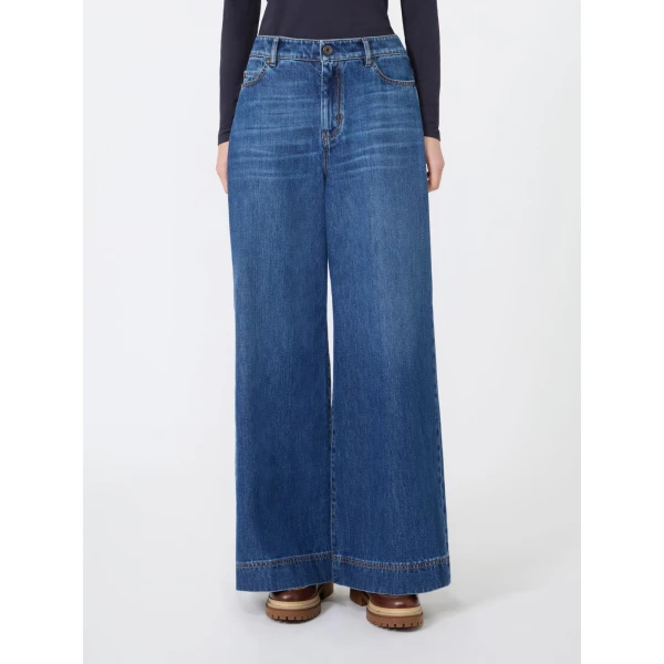 Max Mara Ciro Wide-Leg Cotton Denim Jeans in Navy | Denim | Coveti