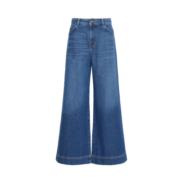 Max Mara Ciro Wide-Leg Cotton Denim Jeans in Navy | Denim | Coveti