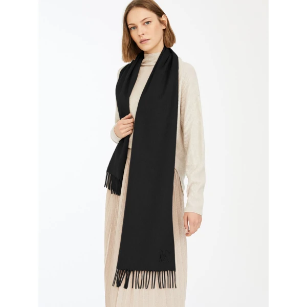 Max Mara Clara Monogram Embroidered Stole in Black | Scarves | Coveti