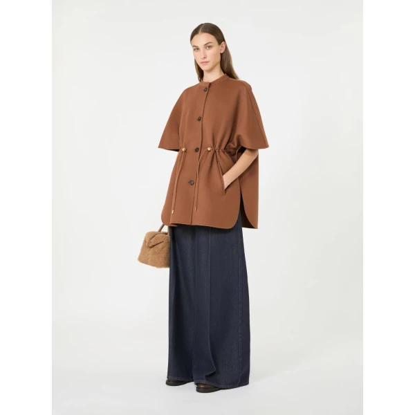 Max Mara Classe Pure Wool Drawstring Cape in Dark Brown | Coats | Coveti