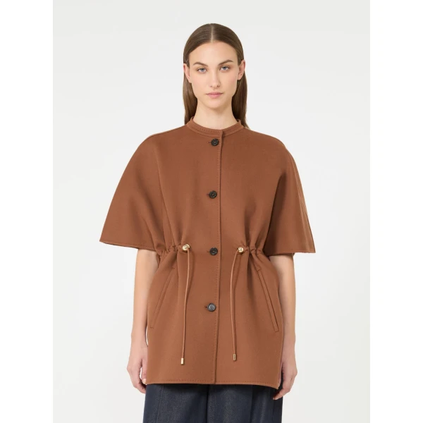 Max Mara Classe Pure Wool Drawstring Cape in Dark Brown | Coats | Coveti