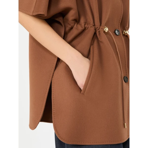 Max Mara Classe Pure Wool Drawstring Cape in Dark Brown | Coats | Coveti