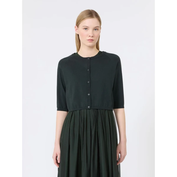 Max Mara Classi Cotton, Silk and Cashmere Shrug in Dark Green | Sweaters | Coveti