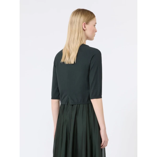 Max Mara Classi Cotton, Silk and Cashmere Shrug in Dark Green | Sweaters | Coveti