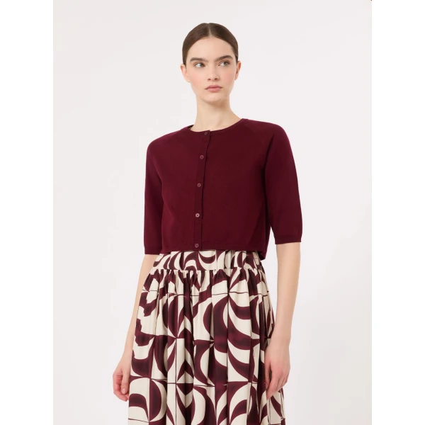 Max Mara Classi Cotton, Silk and Cashmere Shrug in Dark Red | Sweaters | Coveti