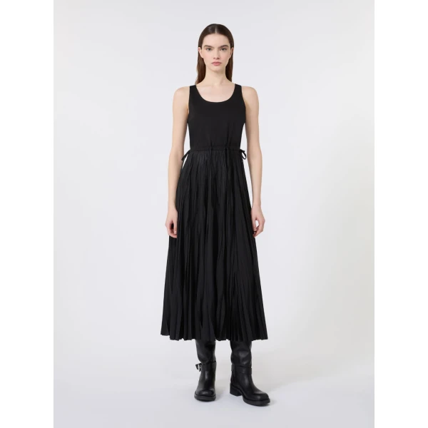 Max Mara Classi Jersey Dress with Plisse Skirt in Black | Maxi Dresses | Coveti