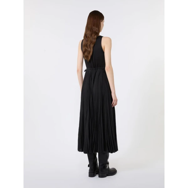 Max Mara Classi Jersey Dress with Plisse Skirt in Black | Maxi Dresses | Coveti