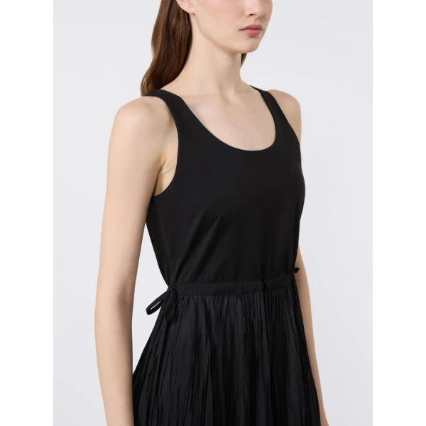 Max Mara Classi Jersey Dress with Plisse Skirt in Black | Maxi Dresses | Coveti