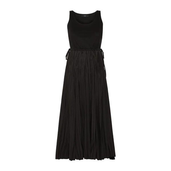 Max Mara Classi Jersey Dress with Plisse Skirt in Black | Maxi Dresses | Coveti