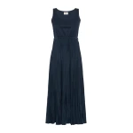 Max Mara Classi Jersey Dress with Plisse Skirt in Navy | Maxi Dresses | Coveti
