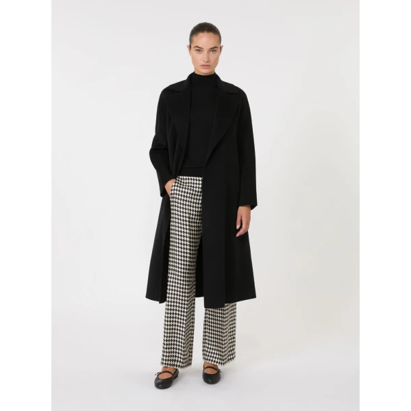 Max Mara Cles Wool, Cashmere and Silk Wrap Coat in Black | Wool Coat | Coveti