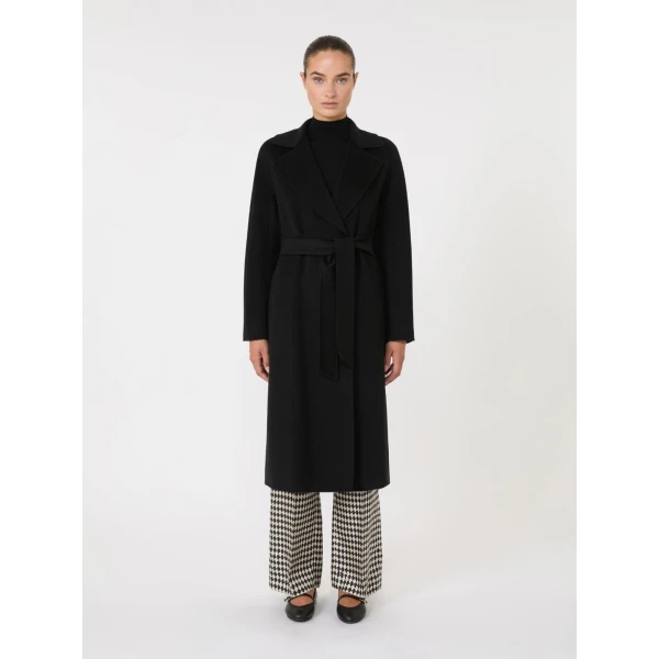 Max Mara Cles Wool, Cashmere and Silk Wrap Coat in Black | Wool Coat | Coveti