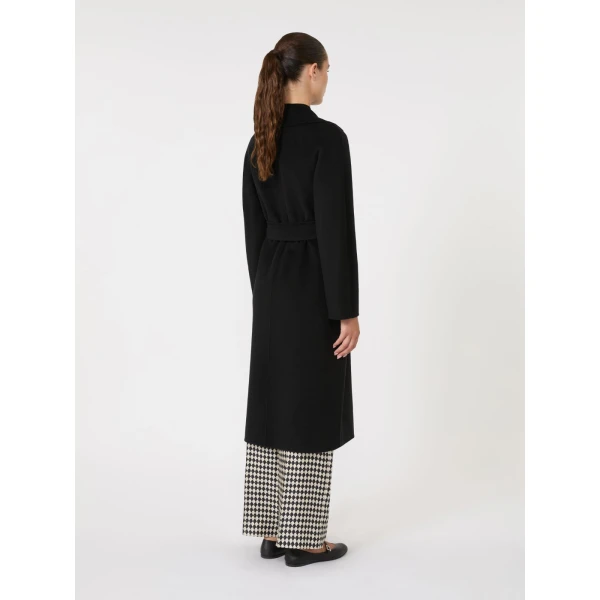 Max Mara Cles Wool, Cashmere and Silk Wrap Coat in Black | Wool Coat | Coveti