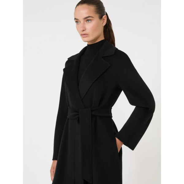 Max Mara Cles Wool, Cashmere and Silk Wrap Coat in Black | Wool Coat | Coveti