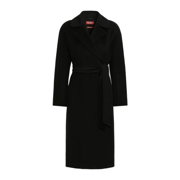 Max Mara Cles Wool, Cashmere and Silk Wrap Coat in Black | Wool Coat | Coveti